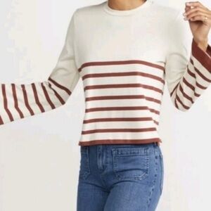 Marine Layer Suri Top Women Flare Long Bell Sleeve Striped Relaxed Shirt